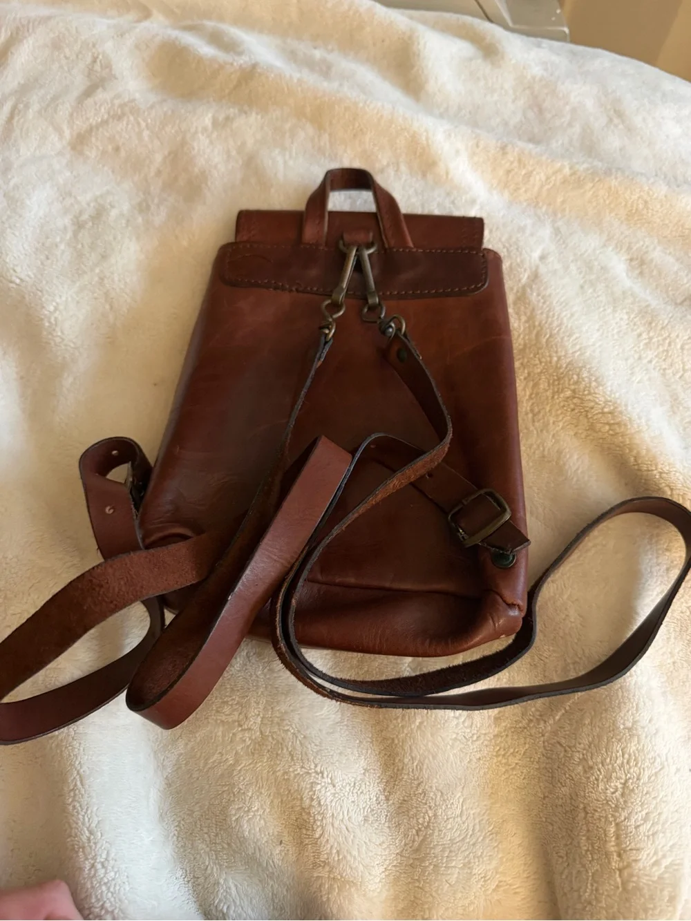genuine leather brown mini backpack
